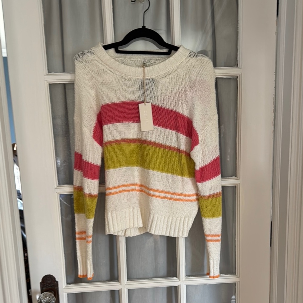 Z Supply Pink and White Crew Neck Sweater